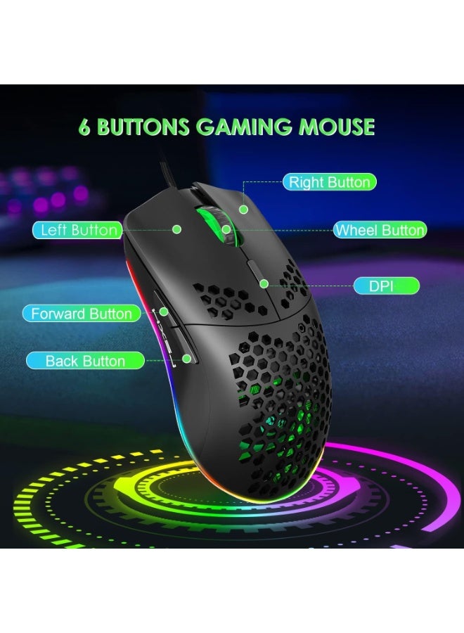 HXSJ Gaming Keyboard & Mouse Combo – 68-Key Mechanical Keyboard (Blue/Red Switch), RGB Backlit, Dual-Color Keycaps, Type-C Wired, Anti-Ghosting – HXSJ J900 RGB Gaming Mouse, 6 DPI, Lightweight, Ergonomic – PC/Laptop/Mac - Image 2