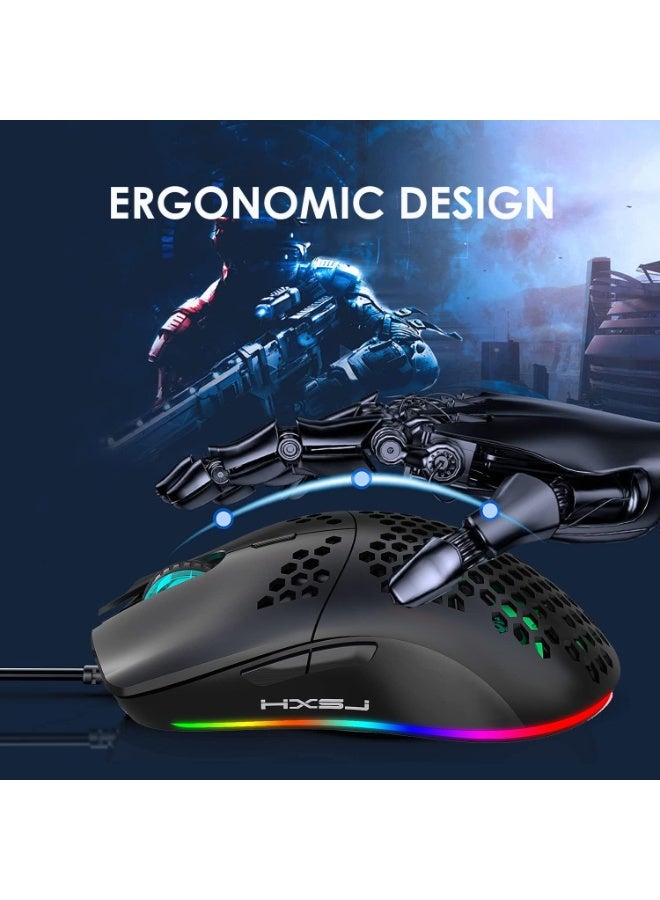 HXSJ Gaming Keyboard & Mouse Combo – 68-Key Mechanical Keyboard (Blue/Red Switch), RGB Backlit, Dual-Color Keycaps, Type-C Wired, Anti-Ghosting – HXSJ J900 RGB Gaming Mouse, 6 DPI, Lightweight, Ergonomic – PC/Laptop/Mac - Image 4