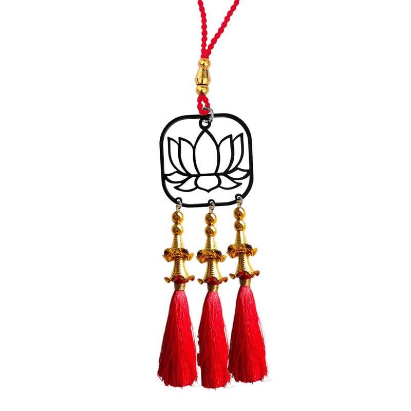 M Men Style M Men Style Acrylic Lotus Car Hanging Car Rear View Mirror Decor Ornament Accessories Good Luck Dream Catcher Positive Vibes Balcony Gift Car Wind Chimes Room Sikh ek Onkar 1 Pcs Black LA658 