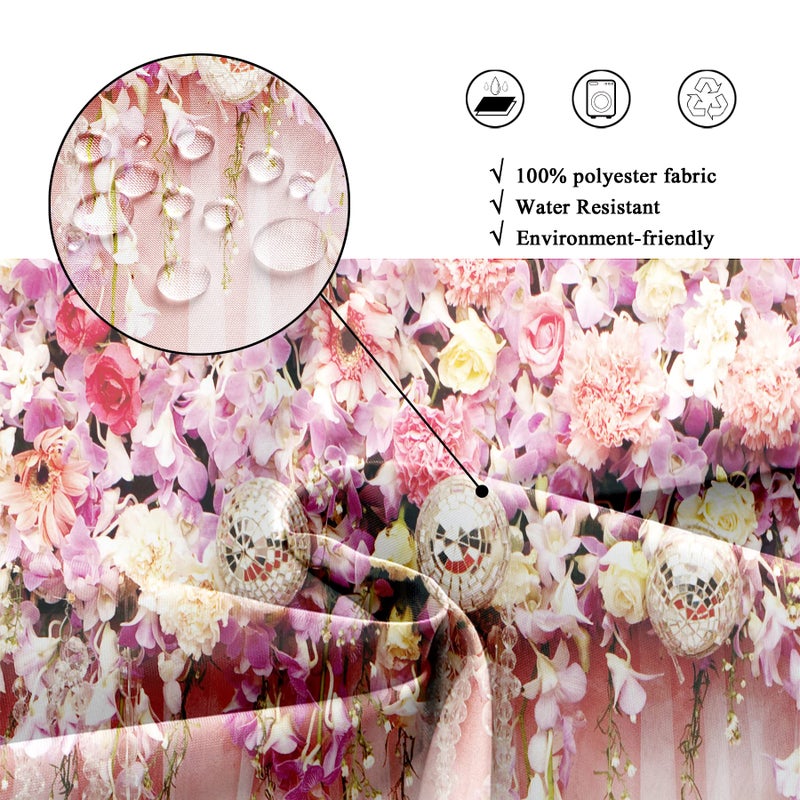 Riyidecor Pink Bridal Floral Shower Curtain for Bathroom 72Wx72H Inch Flower Rose Pattern Bath Set for Woman Girl Spring Nature Bathtub Accessories Fabric Panel Waterproof Plastic 12 Pack Hooks - Image 4