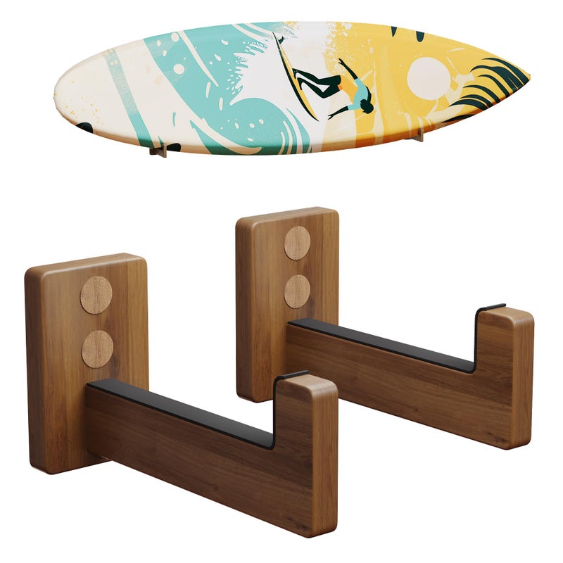 CAMATET Surfboard Racks for Wall Mount Wooden Surfboard Hanger Wood Surf Board Stand Indoor or Outdoor Surfboard Holder for Surf Racks Paddleboard Skimboard Longboard Dark - Image 2