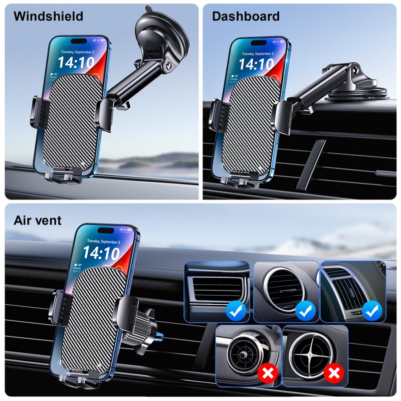 GUWEZ Phone Holder Car Mount for iPhone [Powerful Suction] Phone Mount for Car Dashboard Windshield Air Vent Universal Accessories [Thick Cases Friendly] Automobile Phone Holder Fit iPhone Smartphone - Image 2