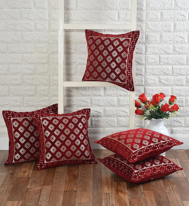 DECOMIZER Jacquard Geomteric Cushion Covers 16 Inch X 16 Inch Set Of 5 Ethnic Motifs 240 TC Cushion Covers,Design- Diamond,Color- Maroon - Image 2