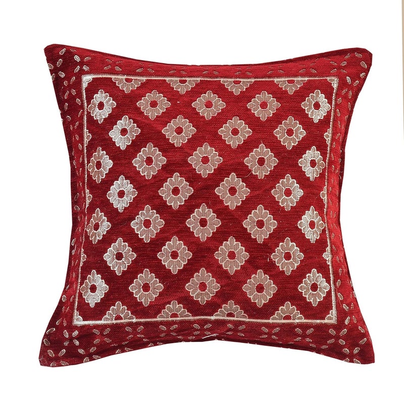 DECOMIZER Jacquard Geomteric Cushion Covers 16 Inch X 16 Inch Set Of 5 Ethnic Motifs 240 TC Cushion Covers,Design- Diamond,Color- Maroon - Image 3