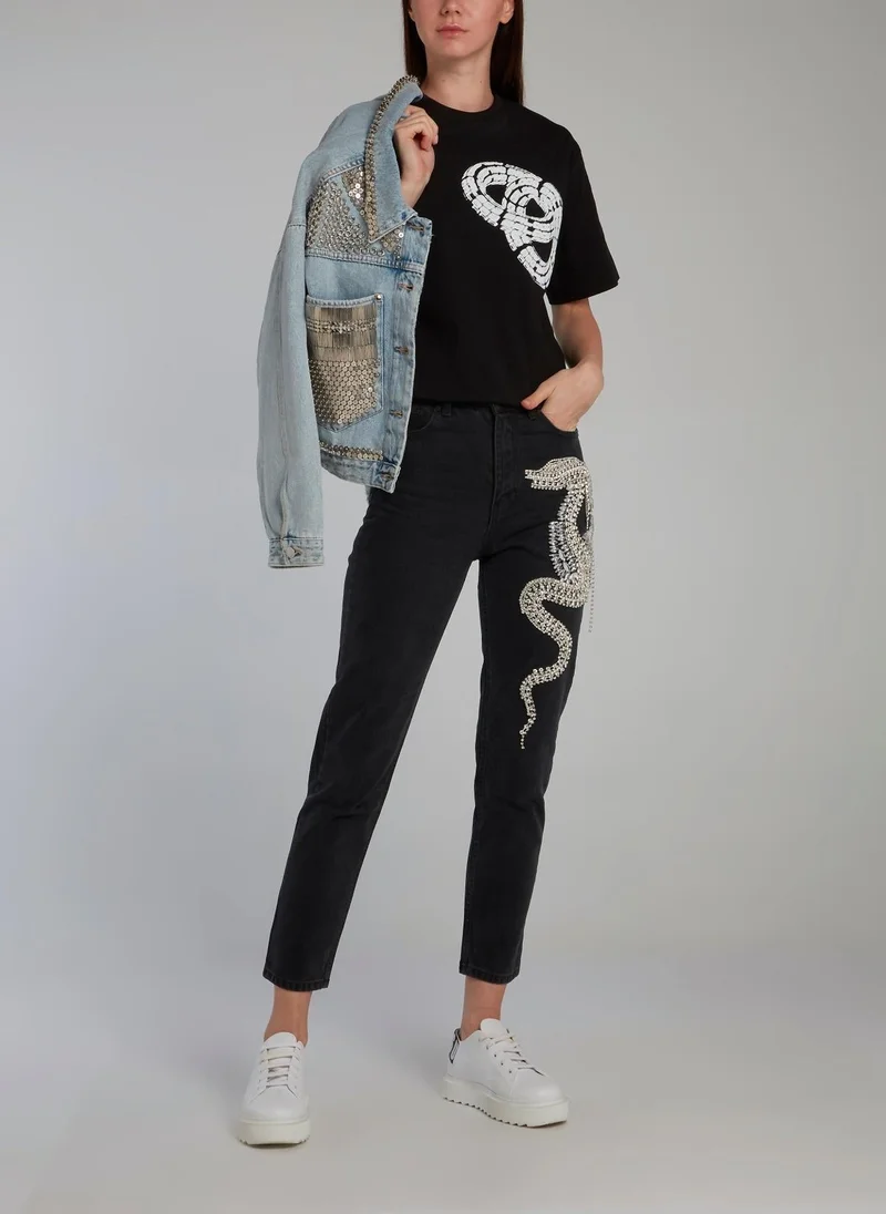 Dalood Black 3D Print Crewneck T-Shirt