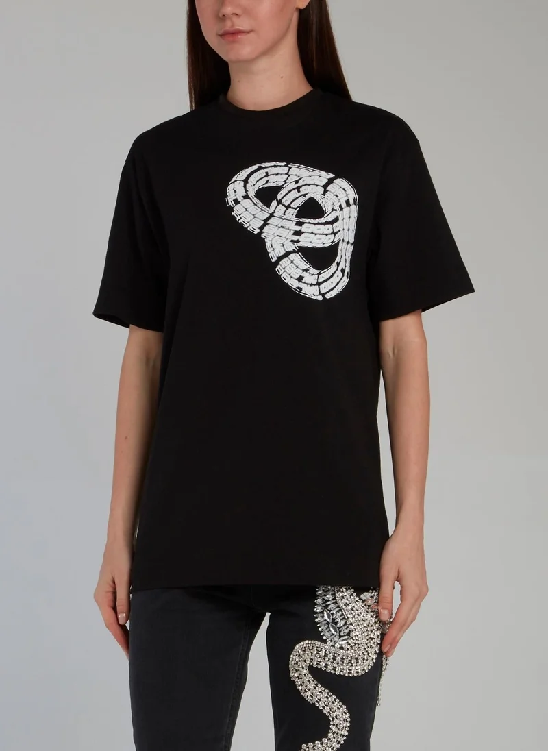 Dalood Black 3D Print Crewneck T-Shirt