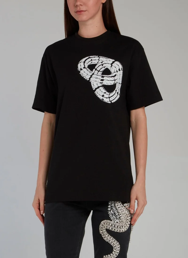 دالود تيشيرت أسود بطباعة ثلاثية الأبعاد بياقة دائرية