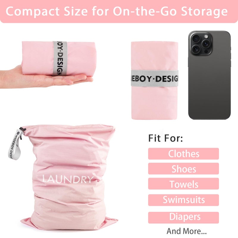 WiseBoy 2 Pack Laundry Bags, Washable Wet Dry Bag, Travel Laundry Bag Dirty Clothes Organizer, Swimming Yoga Bathing Suit Workout Wet Dry Bag - Pink - Image 3