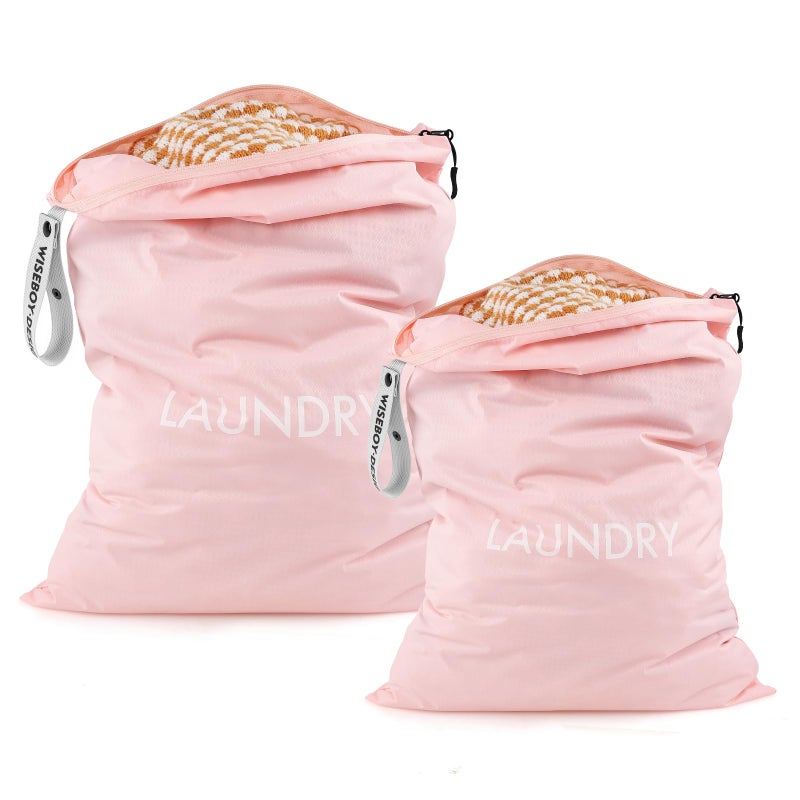 WiseBoy 2 Pack Laundry Bags, Washable Wet Dry Bag, Travel Laundry Bag Dirty Clothes Organizer, Swimming Yoga Bathing Suit Workout Wet Dry Bag - Pink - Image 1