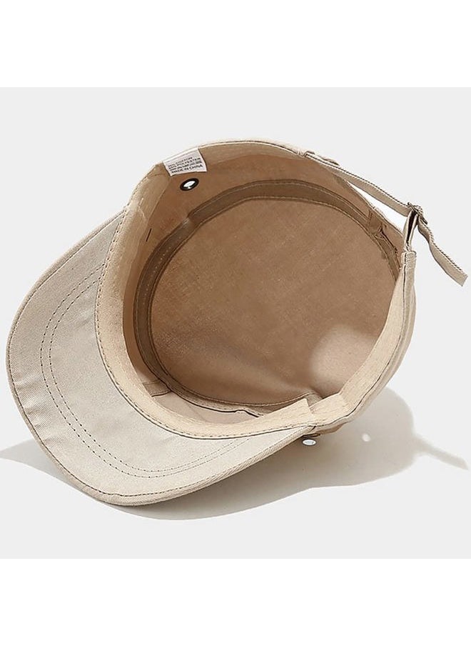XYIYI - Beige Unisex Cadet Army Cap Basic Everyday Cotton Military Style Hat Flat Top Cap - Image 1