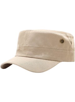 Beige Unisex Cadet Army Cap Basic Everyday Cotton Military Style Hat Flat Top Cap
