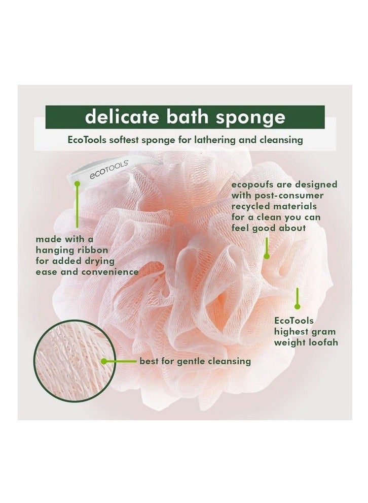 EcoTools Delicate EcoPouf Bath Loofah, Recycled Netting, Gentle Bath Sponge, Exfoliates & Cleanses Skin, for Shower & Bath Routine, Eco-Friendly, Vegan, & Cruelty-Free, Pink - Image 2