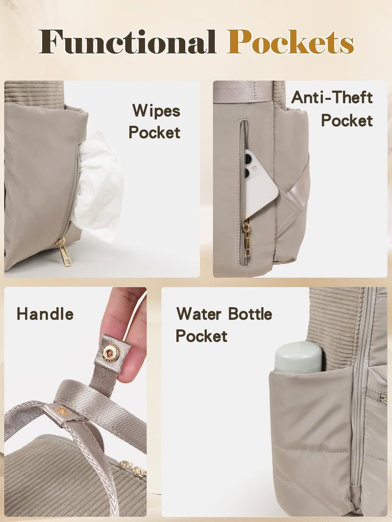 Mominside Diaper Bag Backpack Large Baby Diaper Bag With 15 Pockets Patchwork Baby Travel Bag Organizer For Mom 4 Insulated Pockets Changing Pad  Stroller Straps Brown - Image 4