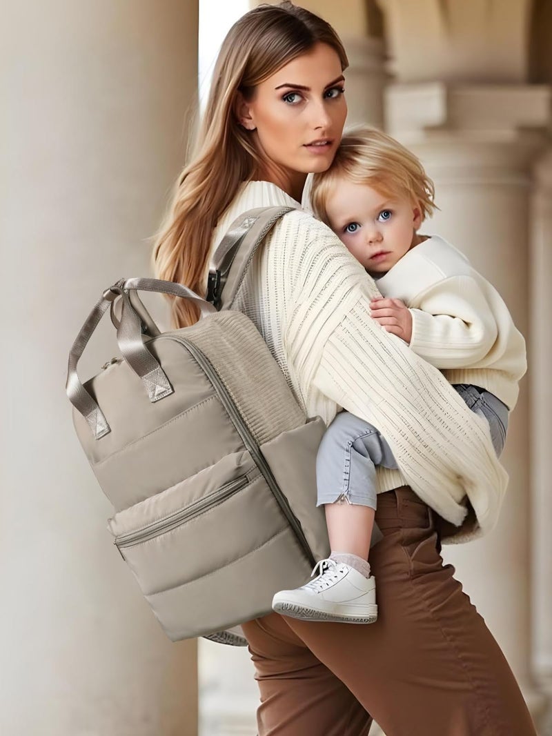 Mominside Diaper Bag Backpack Large Baby Diaper Bag With 15 Pockets Patchwork Baby Travel Bag Organizer For Mom 4 Insulated Pockets Changing Pad  Stroller Straps Brown - Image 2