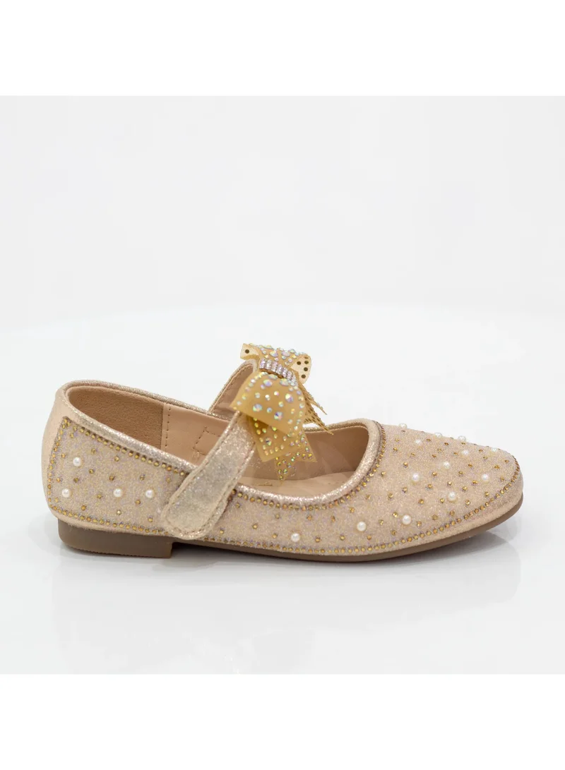 LAMARAPARIS PABLA INFANT GIRLS GOLD DIAMANTE PUMP WITH BOW BELT