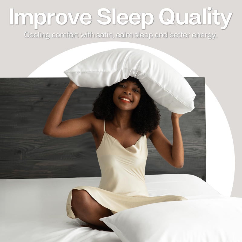 MR&HM Satin Pillowcase for Hair and Skin, Silk Satin Pillowcase 2 Pack, King Size Pillow Cases Set of 2, Silky Pillow Cover with Envelope Closure (20x40, Ivory) - Image 5