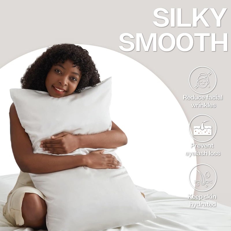 MR&HM Satin Pillowcase for Hair and Skin, Silk Satin Pillowcase 2 Pack, King Size Pillow Cases Set of 2, Silky Pillow Cover with Envelope Closure (20x40, Ivory) - Image 4