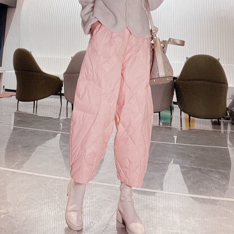 Winter Fashion Padded Wide Leg Culottes for Women Pink [light cotton pants 815#]#] 