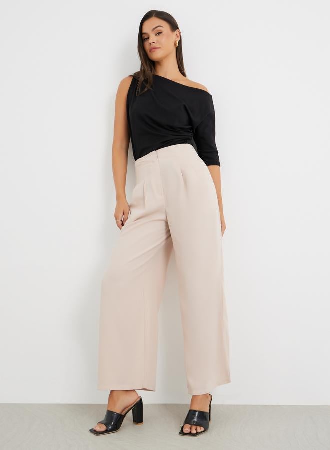 Styli Styli Solid High Rise Pleated Wide Leg Pants  - Image 1