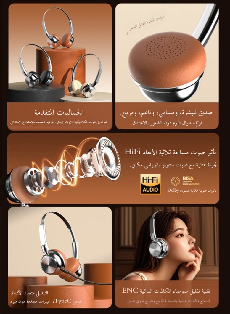 cr-20 نمط الرجعية الأمريكية سماعة بلوتوث ، بلوتوث 5-4 ، ENC المكالمات الذكية للحد من الضوضاء ، 3D ستيريو مرحبا فاي مع بيزا دولبي الفضاء تأثير الصوت ، ودعم بلوتوث اللاسلكية والكابلات AUX وضعين - Image 3