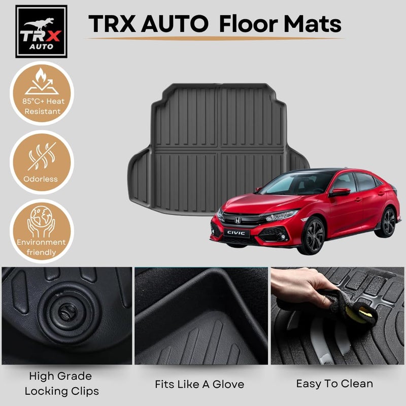  تي ار اكس اوتو سجادات أرضية سيارة TRX AUTO ثلاثية الأبعاد لسيارة هوندا سيفيك الجيل العاشر (2016-2020)، مجموعة من 3 قطع | مع حماية من جميع الأحوال الجوية | سجادات أرضية سيارة سوداء من مادة TPE | ملحقات لهوندا سيفيك (سجادة صندوق السيارة) - Image 2