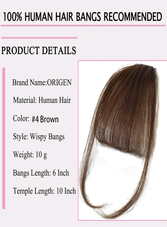 ORIGEN Clip in Bangs Real Human Hair Clip on Wispy Bangs Fringe with Temples Hairpieces Fake Front Bangs Extensions for Women Medium Brown Hair Color - Image 2