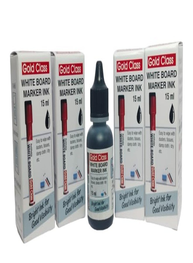 Gold Class Whiteboard Marker Ink 15ml - Black (Pack of 4) | Refillable Whiteboard Ink Bottles for Markers | Office, School & Home Use - Image 1