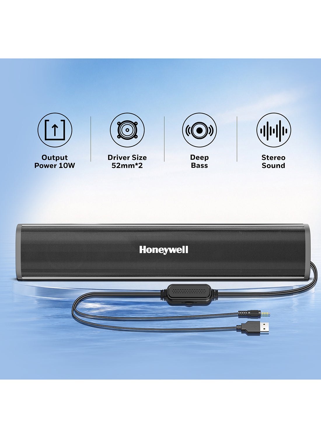 Moxie 10W Portable USB Wired Soundbar, Speaker For PC, Desktop, Laptop With Volume Control 3.5 Mm AUX, 2.0 Channel, 52mmX2 Drivers, Plug And Play, 2 Years Warranty, Gloss Finish Black HC000255/AUD/SB/V500/BLK