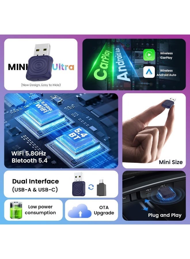 Ultra Carlinkit Mini Ultra 2-in-1 Wireless CarPlay & Android Auto Adapter | Plug & Play Wired to Wireless Converter | Stable Connection | Works with USB-A & Type-C Ports | Retains Original Controls & Audio | Compact & Easy to Hide Design - Image 4