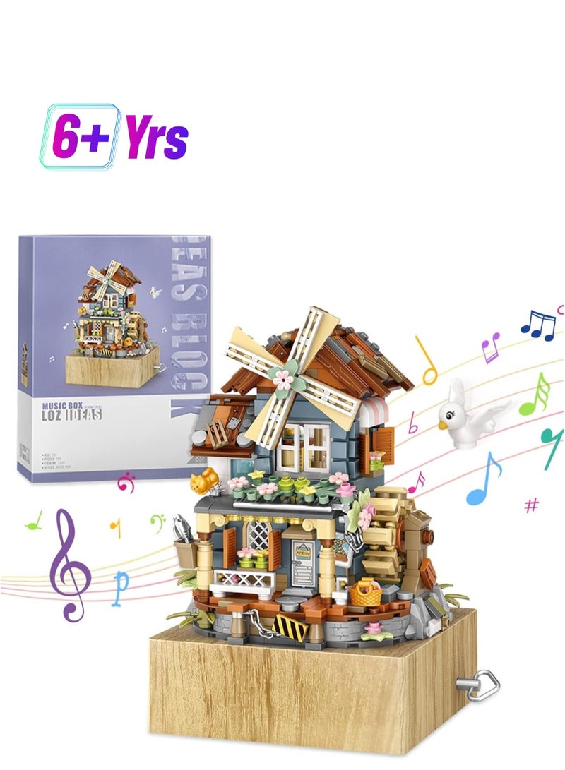 عام “مجموعة قطع بناء مصغرة صندوق موسيقي (799 قطعة)، موضوع صيفي بيت طاحونة الهواء، مناسبة لديكور المكتب، نافذة المنزل، هدية عيد ميلاد للأطفال والكبار” - Image 1