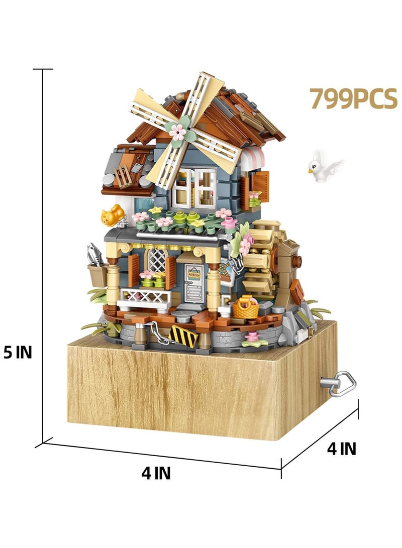 عام “مجموعة قطع بناء مصغرة صندوق موسيقي (799 قطعة)، موضوع صيفي بيت طاحونة الهواء، مناسبة لديكور المكتب، نافذة المنزل، هدية عيد ميلاد للأطفال والكبار” - Image 3