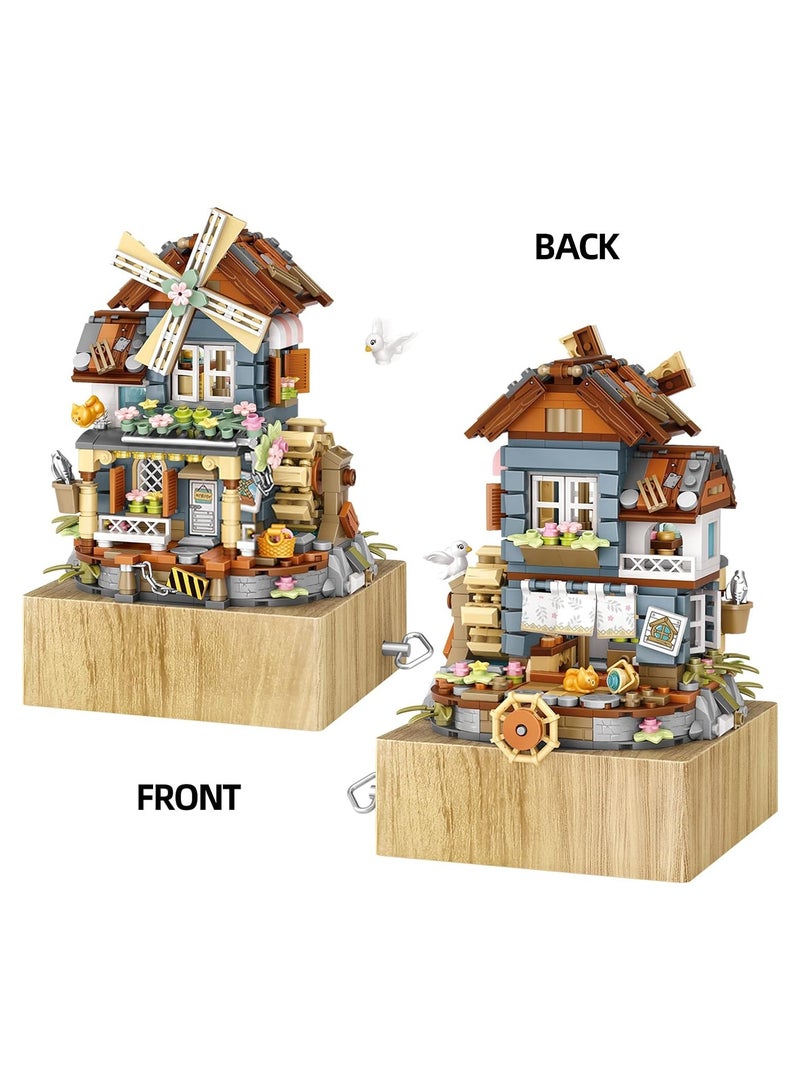 عام “مجموعة قطع بناء مصغرة صندوق موسيقي (799 قطعة)، موضوع صيفي بيت طاحونة الهواء، مناسبة لديكور المكتب، نافذة المنزل، هدية عيد ميلاد للأطفال والكبار” - Image 2