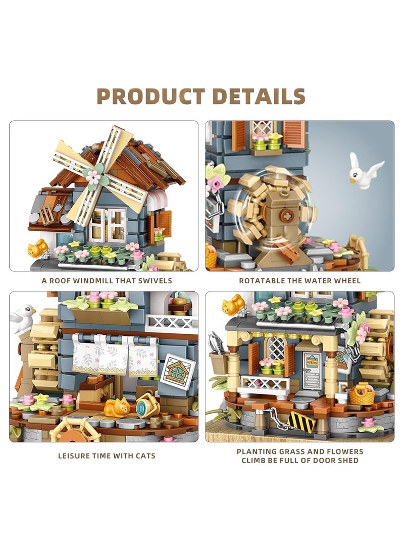 عام “مجموعة قطع بناء مصغرة صندوق موسيقي (799 قطعة)، موضوع صيفي بيت طاحونة الهواء، مناسبة لديكور المكتب، نافذة المنزل، هدية عيد ميلاد للأطفال والكبار” - Image 4