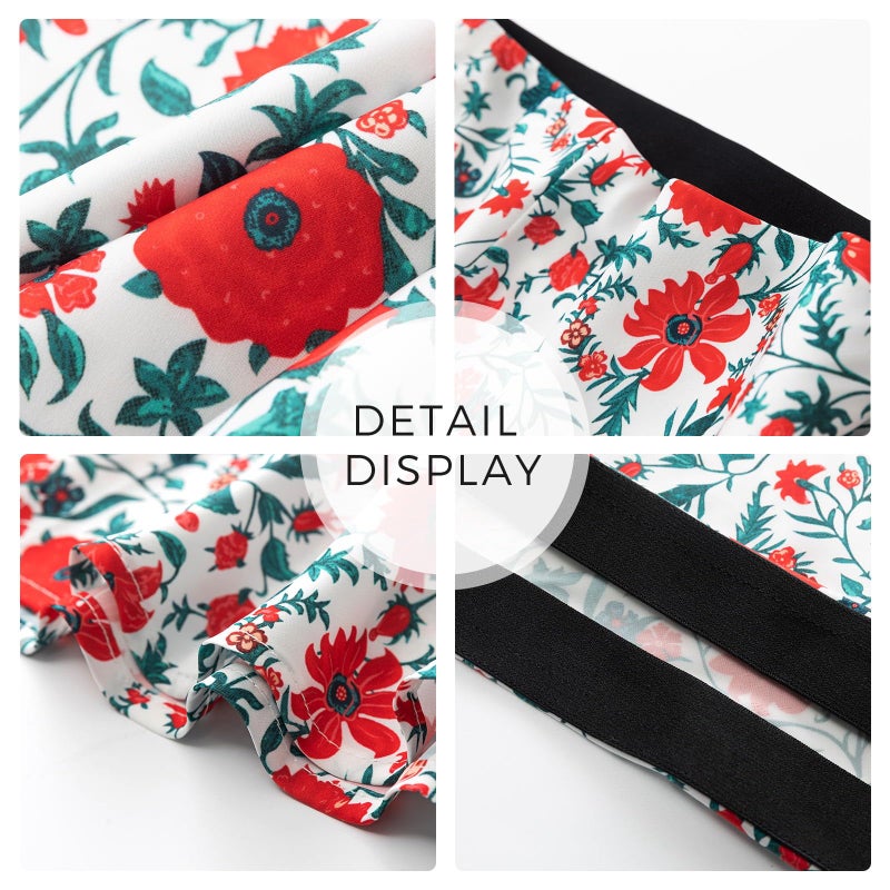 Keasmto Womens Floral Skirts Midi Length High Waist Silk Satin Elasticized A Line Summer Casual Boho Flower Skirt White Red Floral-02 L - Image 5