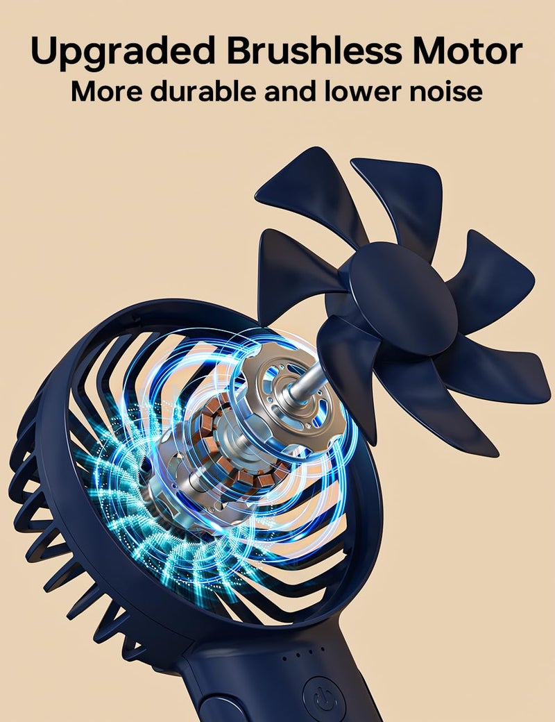 UN1QUE Mini Portable Fan, Small Desk Fan with Stand, 1800 mAh Rechargeable Mini Handheld MiniFan, 3 Speeds Brushless Motor USB ventilator for Home, Office, Kitchen, Face Fan Makeup Travel Use - Image 4