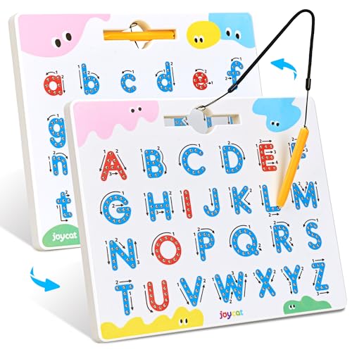 JoyCat Magnetic Letter Tracing Board 2in1 DoubleSided ABC Magnets for Kids Ages 35 Uppercase Lowercase Letter Writing Practice Preschool Learning Toys Road Trip Car Activities for Toddlers - Image 1