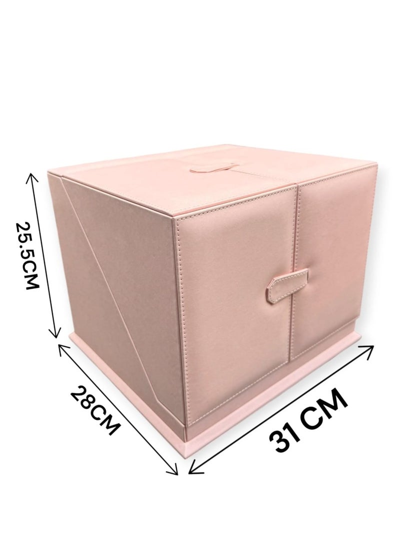 Al Seraj Luxury 4-in-1 Jewellery Organizer Box Set | Premium Pink Rexine Exterior with Beige Suede Interior | Necklace, Ring, Earring & Bracelet Display Case | Made in Dubai | Gift & Showroom Storage - Image 2
