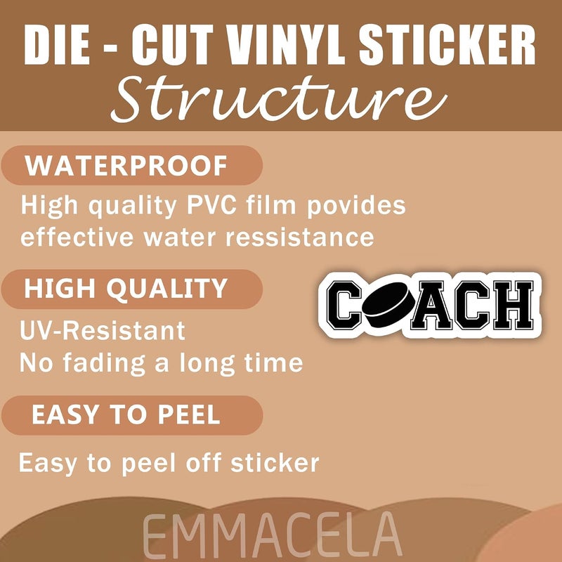 EMMACELA (3PCS) Coach Hockey Sticker, Hockey Stickers - Waterproof Vinyl Decals for Laptops, Tumblers, Scrapbooks, Books, Water Bottles Size 3 x 0.9 Inch - Image 3