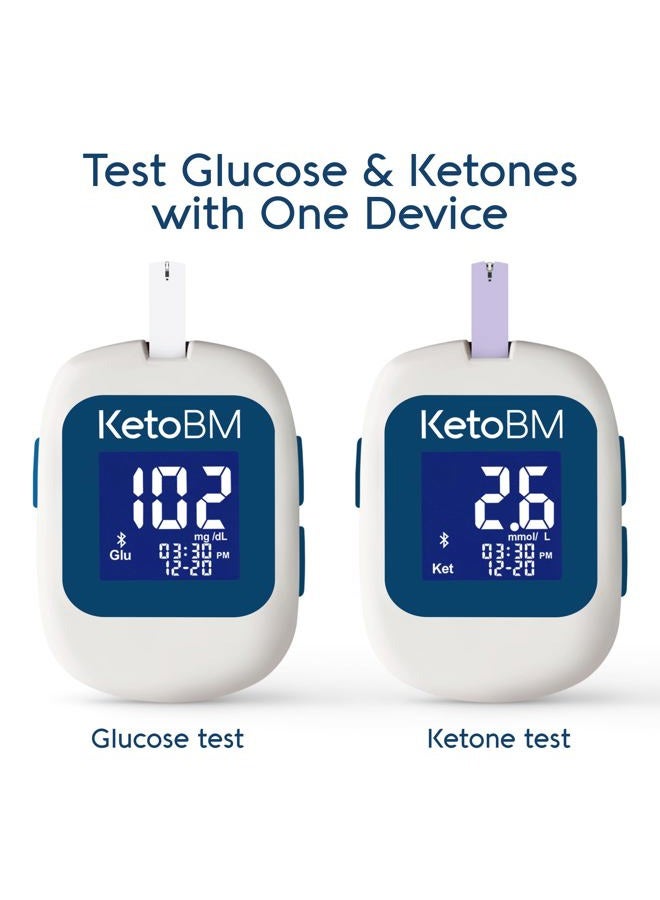 KetoBM نظام مراقبة الجلوكوز والكيتيون في الدم - مجموعة جهاز بلوتوث مع تطبيق مجاني، مجموعة المبتدئين مع شرائط اختبار الجلوكوز والكيتيون وإبر وخزات | مجموعة اختبار السكر في الدم والكيتيون الكاملة - Image 3