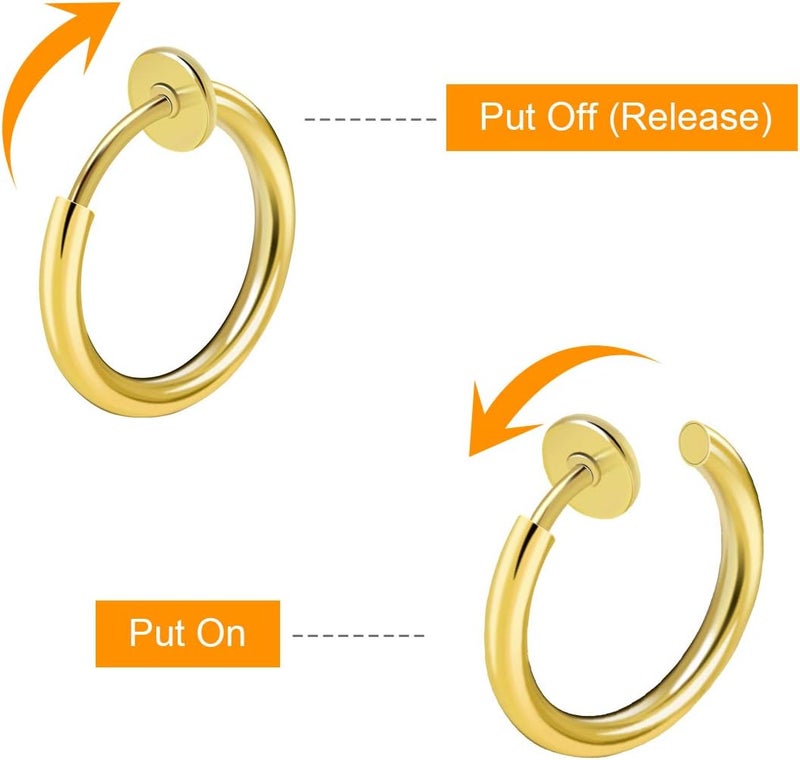 CrazyPiercing 8 قطع من حلقات الأنف والشفتين والأذن المزيفة غير المثقوبة من الفولاذ المقاوم للصدأ (لون ذهبي) - Image 5