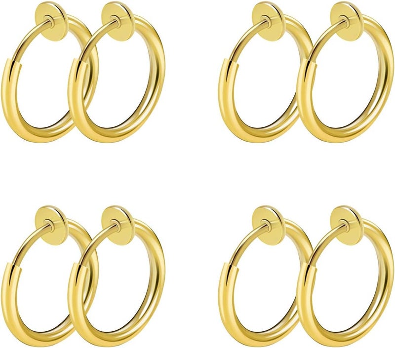 CrazyPiercing 8 قطع من حلقات الأنف والشفتين والأذن المزيفة غير المثقوبة من الفولاذ المقاوم للصدأ (لون ذهبي) - Image 1