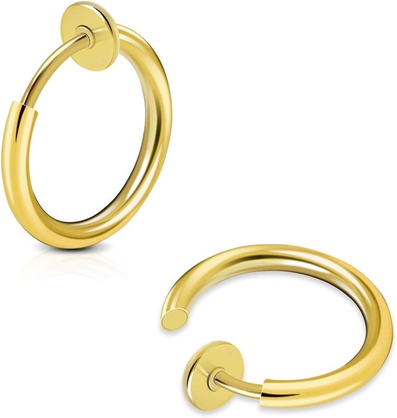 CrazyPiercing 8 قطع من حلقات الأنف والشفتين والأذن المزيفة غير المثقوبة من الفولاذ المقاوم للصدأ (لون ذهبي) - Image 3