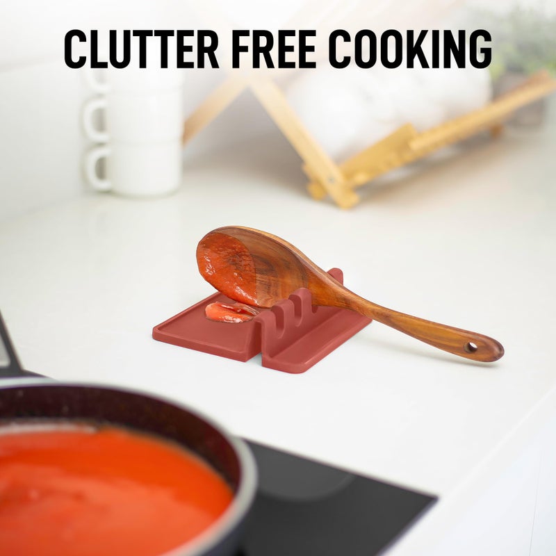 Zulay Kitchen Silicone Utensil Rest with Drip Pad for Multiple Utensils - BPA-Free, Heat-Resistant Spoon Rest & Spoon Holder for Stove Top - Kitchen Utensil Holder for Ladles & Tongs - Canyon Rose - Image 3