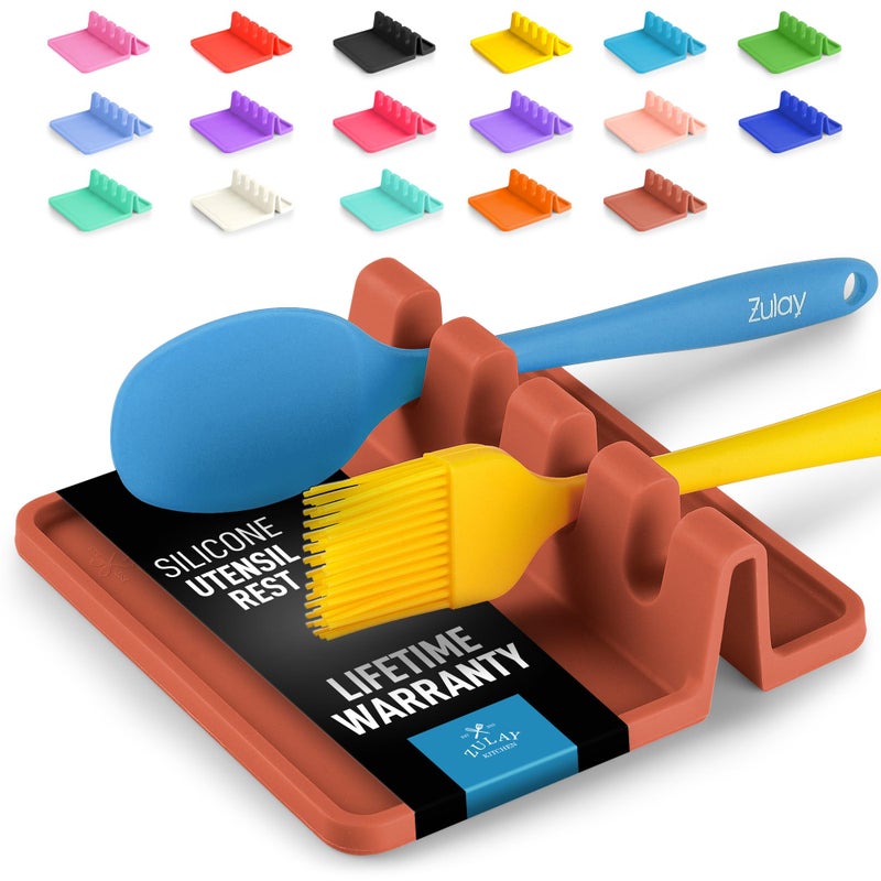 Zulay Kitchen Silicone Utensil Rest with Drip Pad for Multiple Utensils - BPA-Free, Heat-Resistant Spoon Rest & Spoon Holder for Stove Top - Kitchen Utensil Holder for Ladles & Tongs - Canyon Rose - Image 1