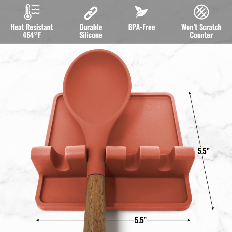Zulay Kitchen Silicone Utensil Rest with Drip Pad for Multiple Utensils - BPA-Free, Heat-Resistant Spoon Rest & Spoon Holder for Stove Top - Kitchen Utensil Holder for Ladles & Tongs - Canyon Rose - Image 5