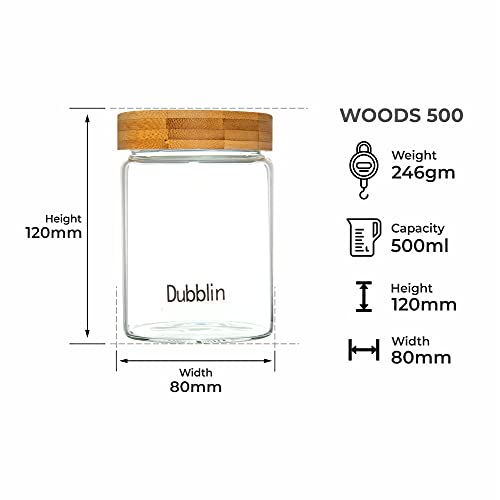 DUBBLIN Borosilicate Glass Jar with airtight wooden Lid, kitchen storage jar container microwave safe - 500ml, 1 Pc, Transparent - Image 3
