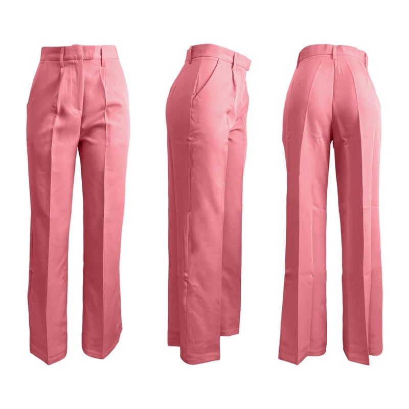 LKOUS Women's High Waisted Straight Wide Leg Dress Pants Stretchy Work Trousers with Pockets Business Casual Pink - Image 5