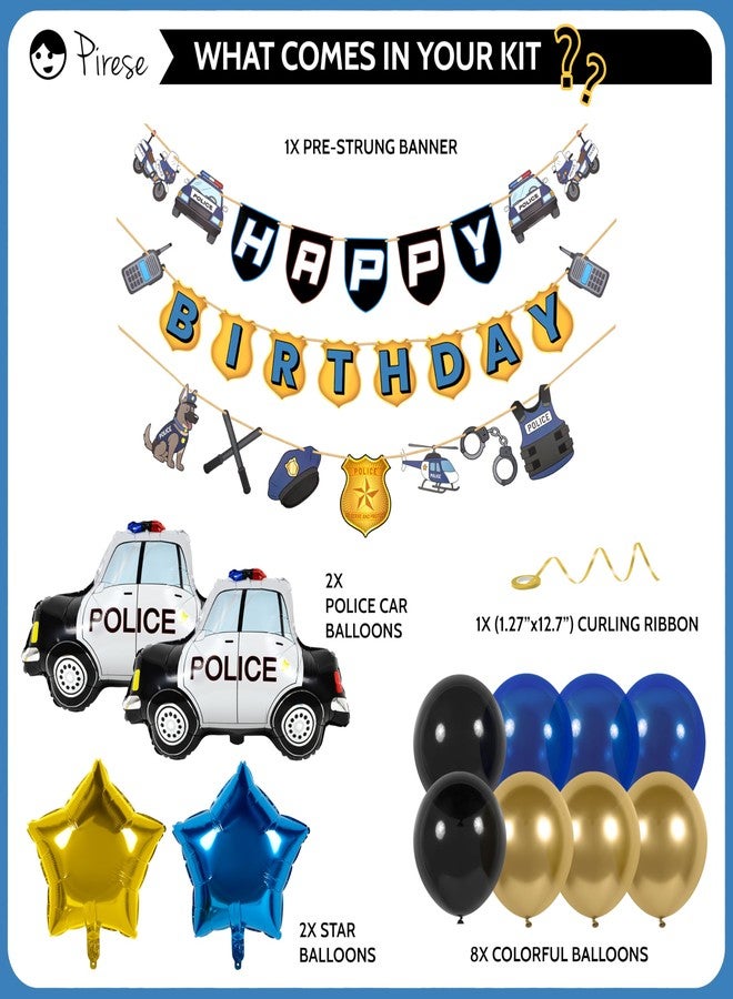 Pirese Police Birthday Party Decorations, Police Party Decorations Kit with Pre-Strung Happy Birthday Banner, Police Car Balloons, Star & Latex Balloons, Cops Party Supplies for Kids - Image 2