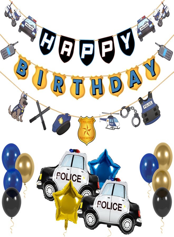 Pirese Police Birthday Party Decorations, Police Party Decorations Kit with Pre-Strung Happy Birthday Banner, Police Car Balloons, Star & Latex Balloons, Cops Party Supplies for Kids - Image 1