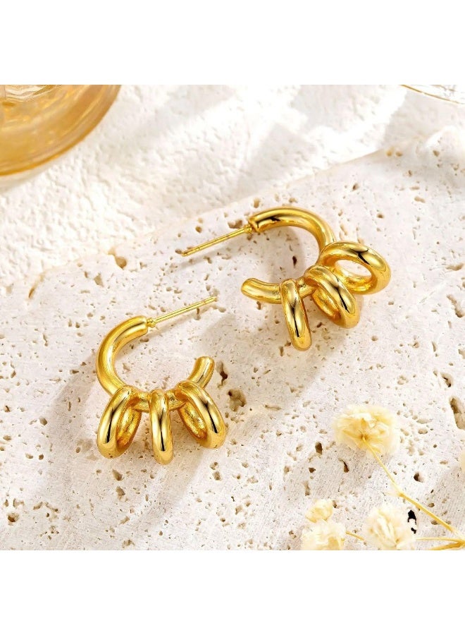 Fayrouz Jewellery Women's Gold Hoop Earrings 18K Gold Plated Stainless Steel Hoop Earrings, Lightweight Hypoallergenic Ear Studs, Fashion Jewelry by Fairuz Jewelry  - Image 5